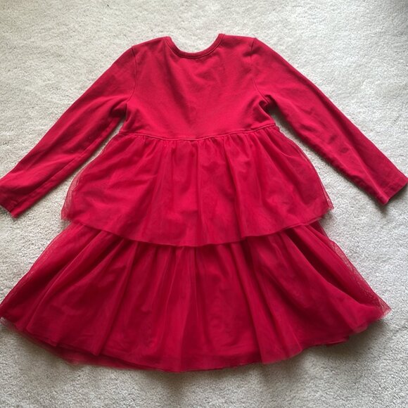Hanna Andersson Red Tiered Tulle Long Sleeve Twirl Dress Girls Size 5 - Picture 3 of 9